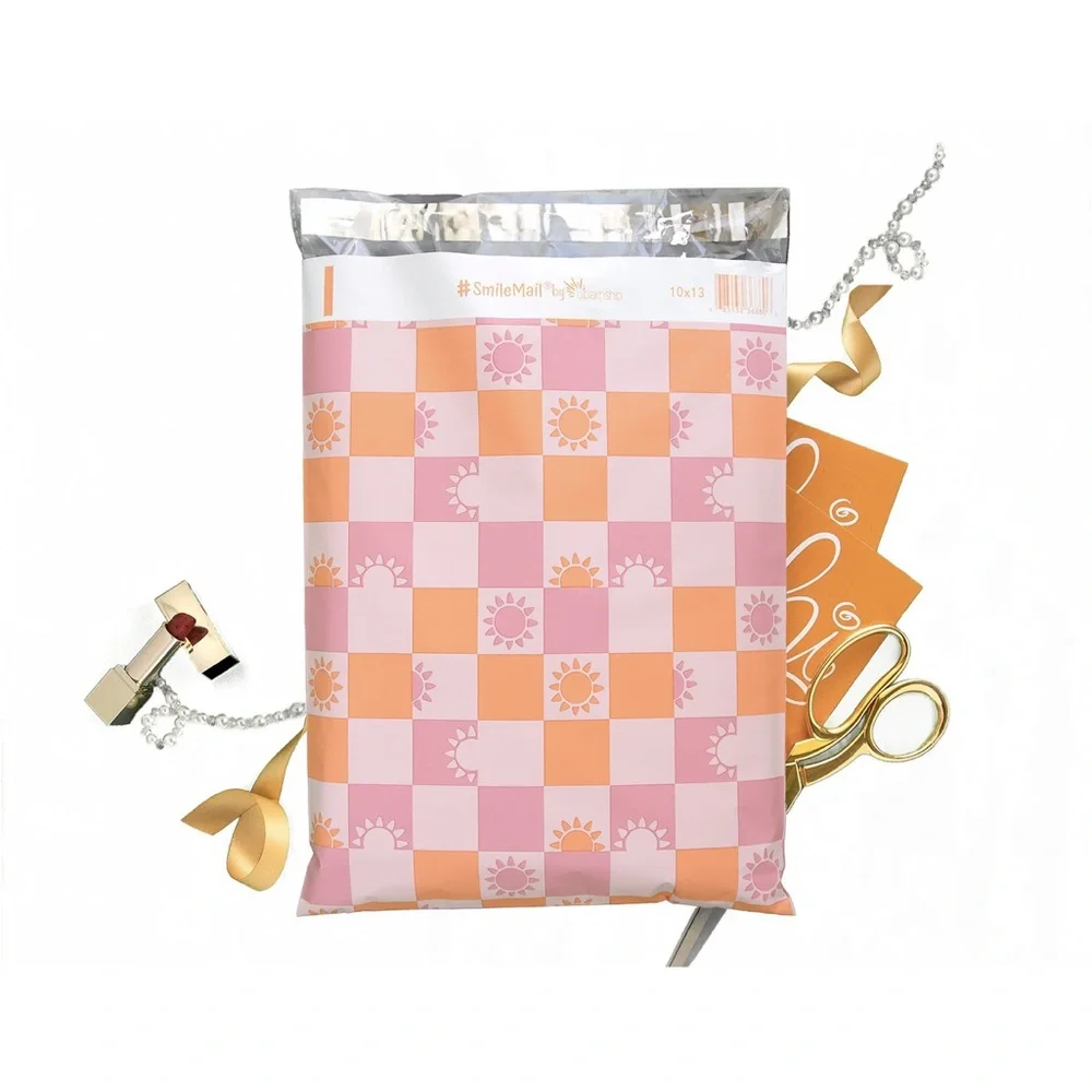 Pink and Orange Checkered Sunshine Polymailers, 14x17, Pack of 25!
